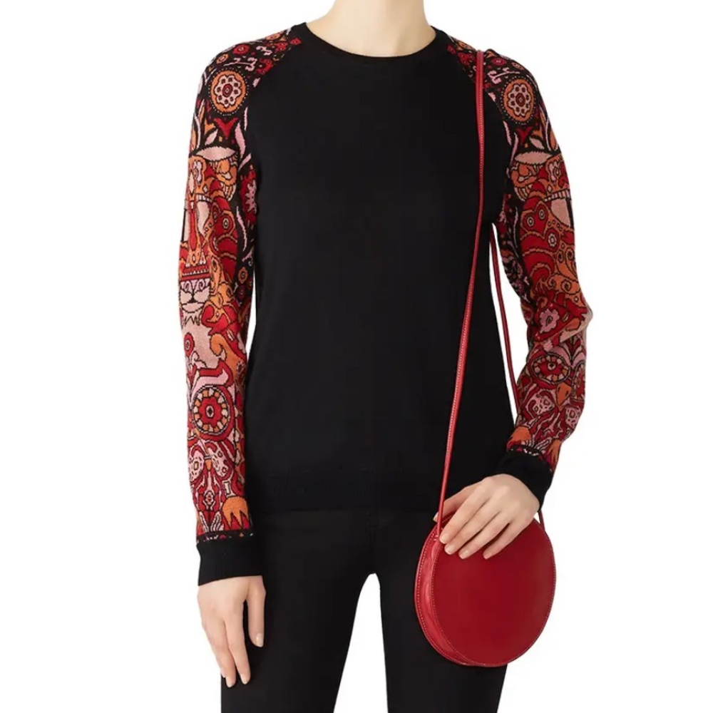 New/ Anna Sui Black and Red Cat Sleeve Sweater Orig$275 Size S